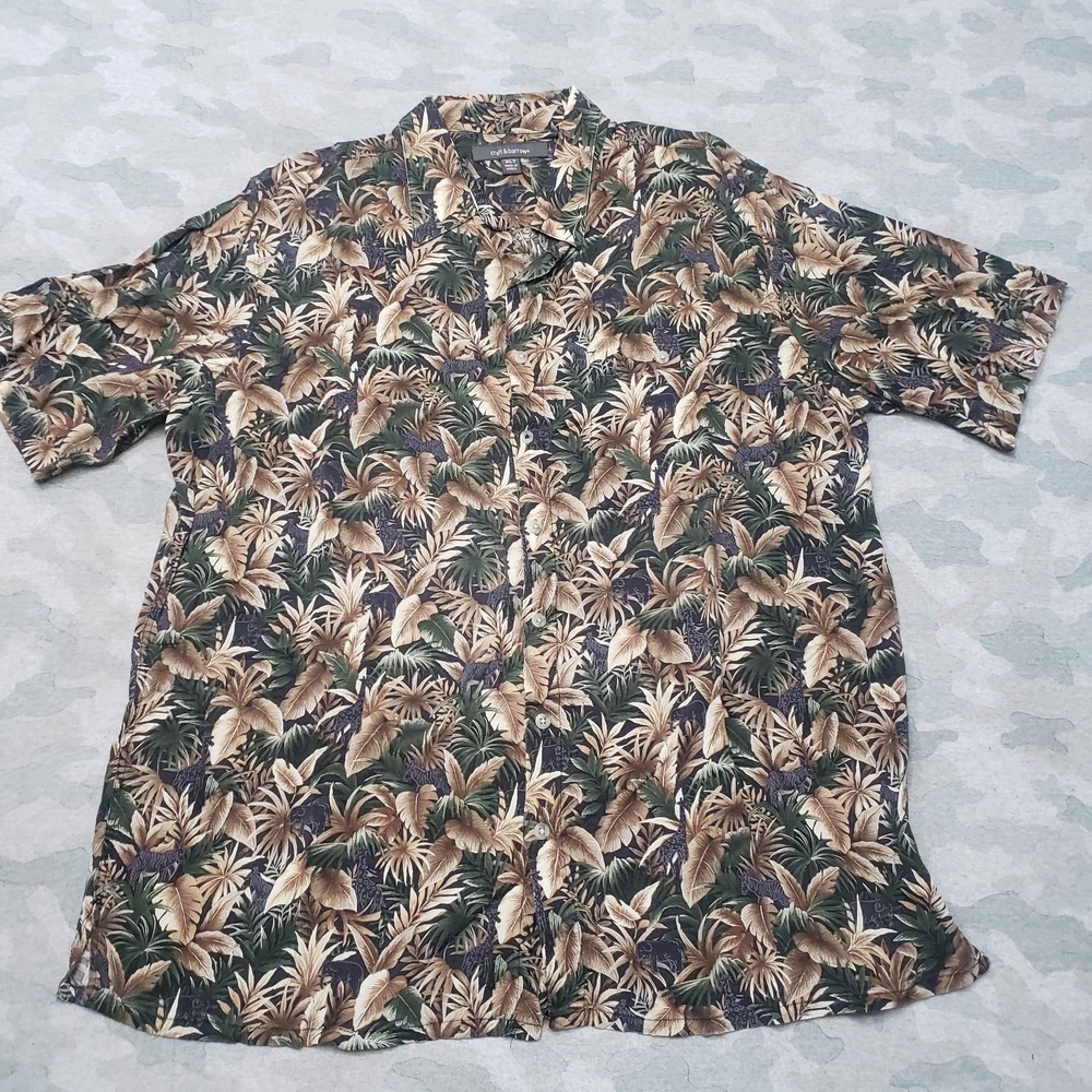 Croft & Barrow Shirt Mens XLT Green Short Sleeve Button-Up Leaf Print Tropical